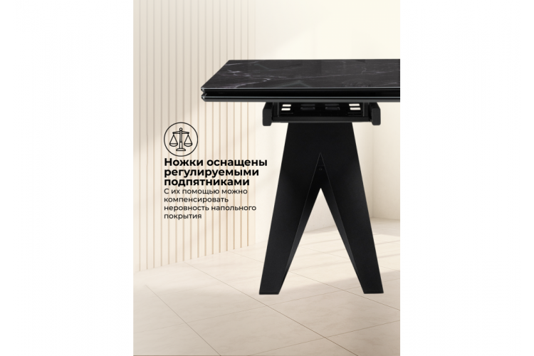 Стол стеклянный Блэкберн 140(200)х80 черный мрамор / черный-5