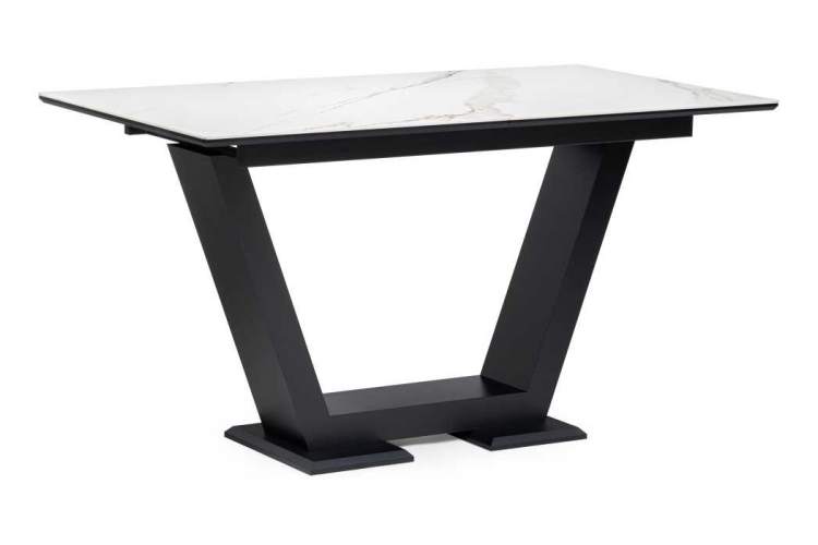 Керамический стол на тумбе Иматра 140(180)х80х76 белый мрамор / черный