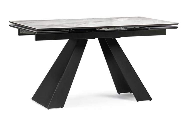 Стол стеклянный Торвальд 140(200)х80х77 белый мрамор / черный