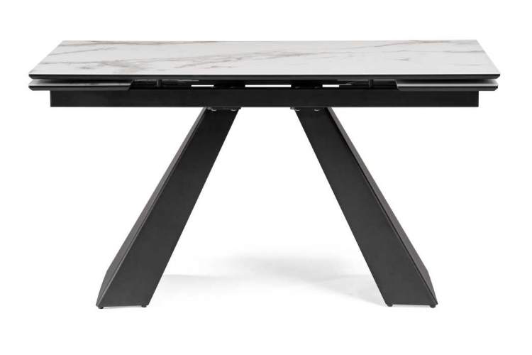 Стол стеклянный Торвальд 140(200)х80х77 белый мрамор / черный-1