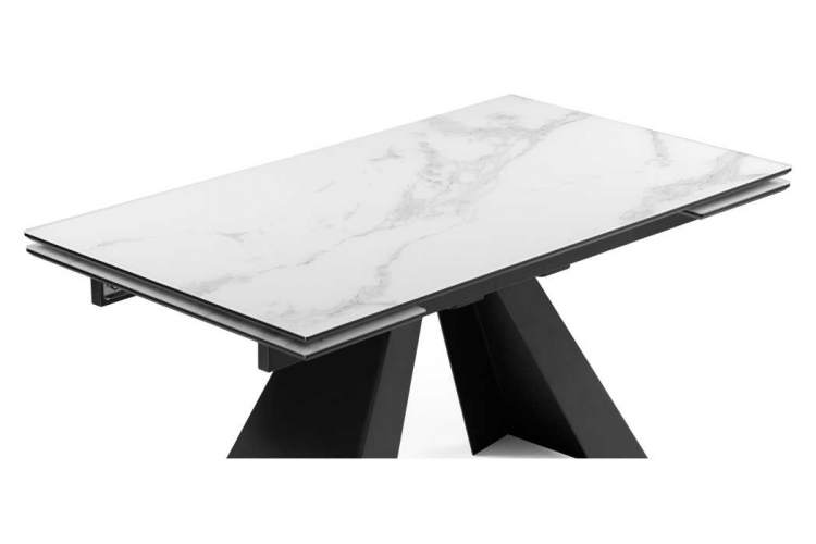 Стол стеклянный Торвальд 140(200)х80х77 белый мрамор / черный-4