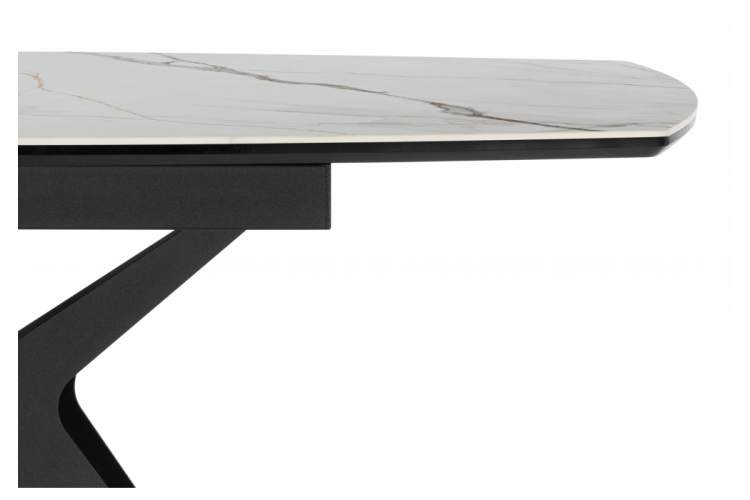 Керамический стол Риполь 160(205)х89 белый с прожилками gilt white / черный-11