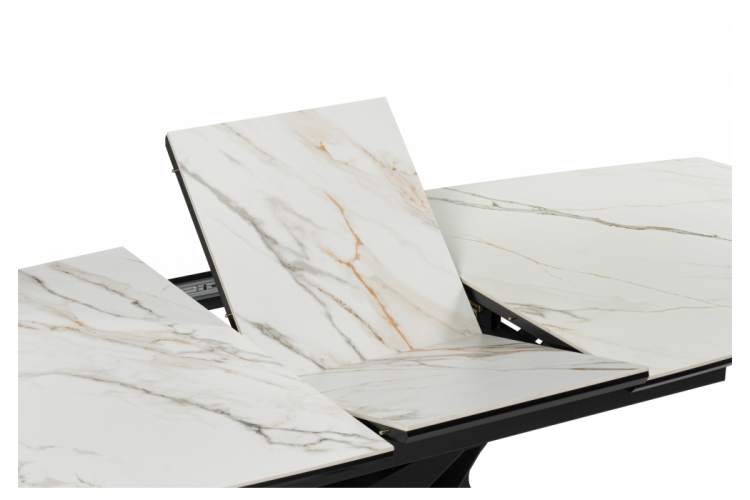 Керамический стол Риполь 160(205)х89 белый с прожилками gilt white / черный-12