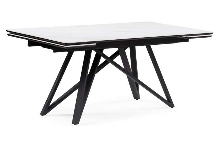 Керамический стол Вилсон 160(220)х89х75 белый мрамор snow white / черный