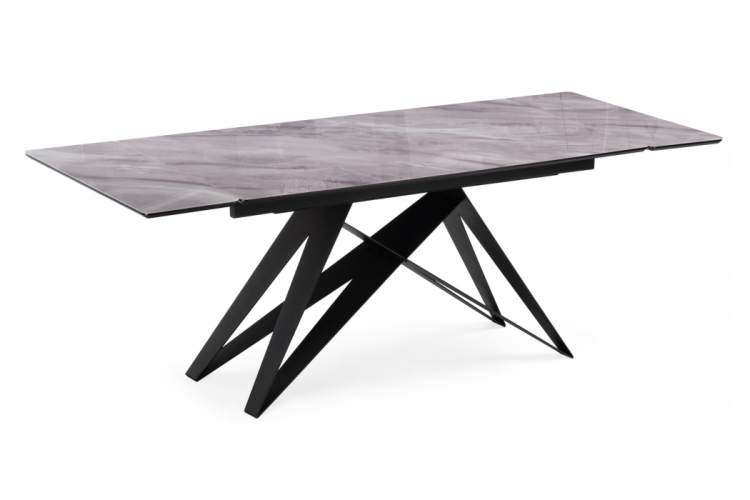 Стол стеклянный Блэкберн 140(200)х80 кристл серый мрамор / черный