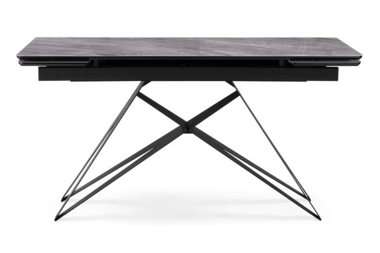 Стол стеклянный Блэкберн 140(200)х80 кристл серый мрамор / черный-9