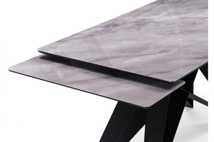 Стол стеклянный Блэкберн 140(200)х80 кристл серый мрамор / черный-14
