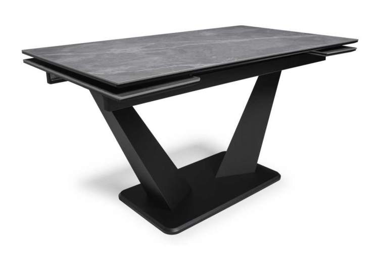 Керамический стол Кели 140(200)х80х76 серый мрамор / черный