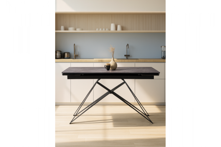 Стол стеклянный Блэкберн 140(200)х80 кристл серый мрамор / черный-1