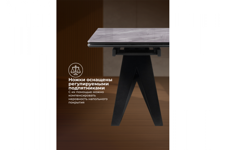 Стол стеклянный Блэкберн 140(200)х80 кристл серый мрамор / черный-5