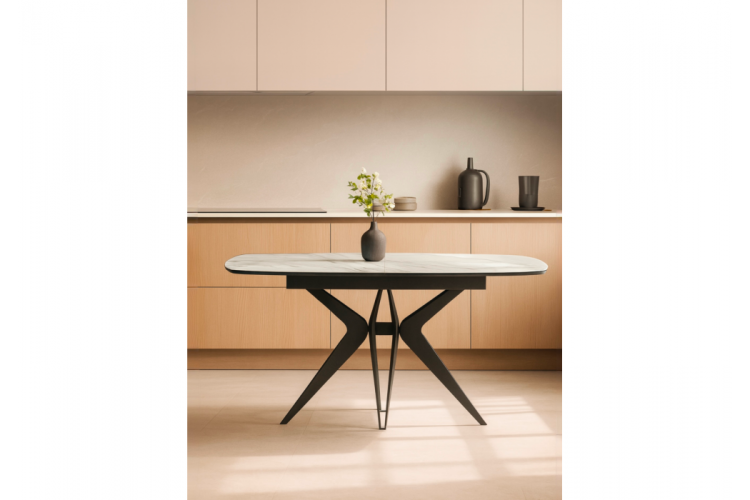 Керамический стол Риполь 160(205)х89 белый с прожилками gilt white / черный-1