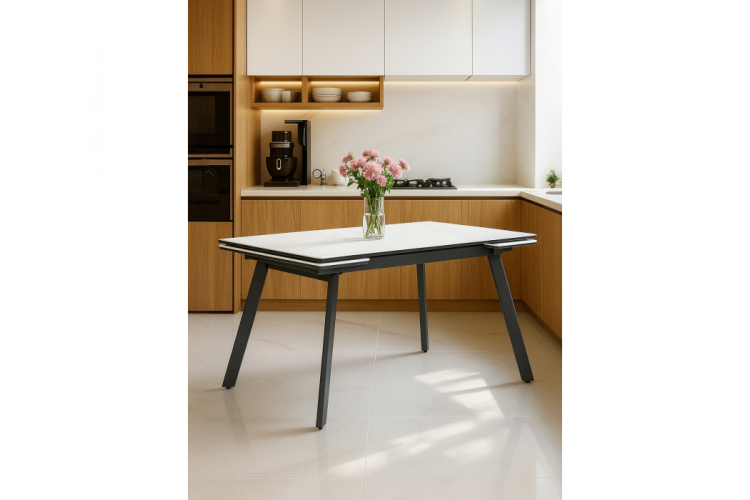 Керамический стол Норман 120(180)х80 snow (alpin) white / черный-1