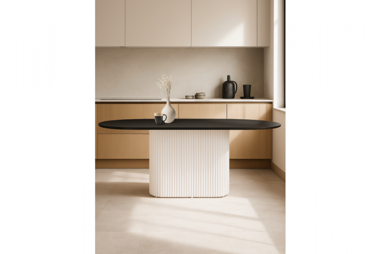 Стол деревянный Барон О 200 х 90 черная пленка шагрень / белые ноги-1