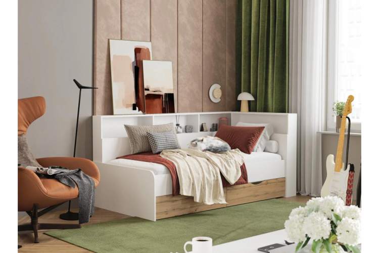 Кровать Амер 190х80 белый / дуб вотан-1