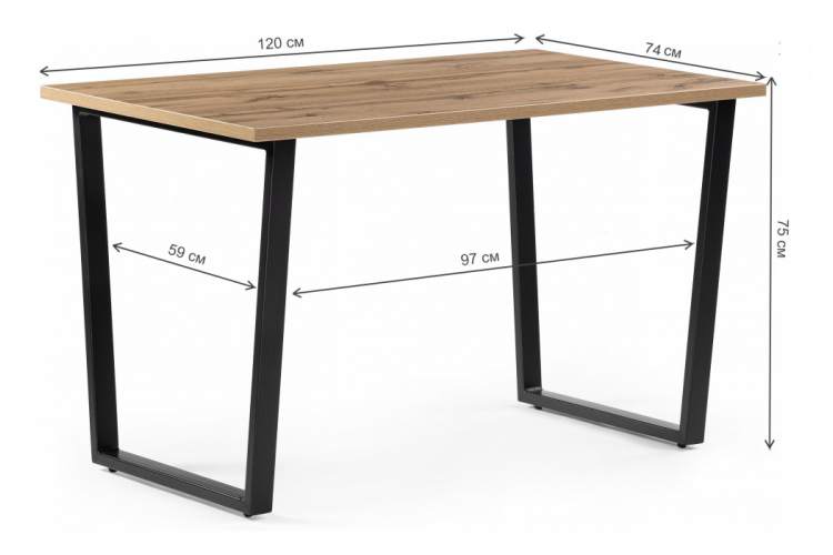 Стол деревянный Лота Лофт 120 25 мм дуб вотан / черный матовый-2