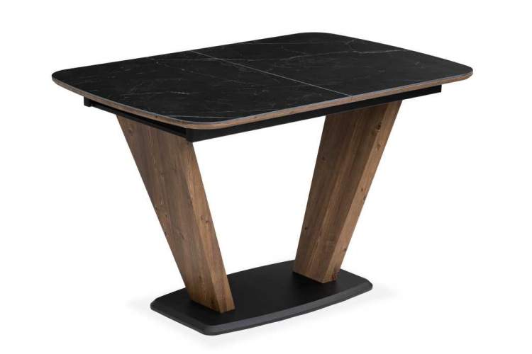 Керамический стол Петир 120(160)х80х75 черный мрамор / орех / черный
