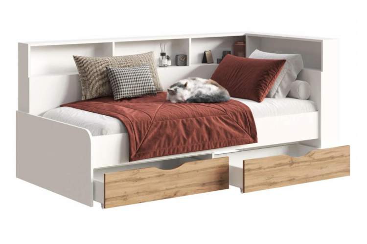 Кровать Амер 190х80 белый / дуб вотан