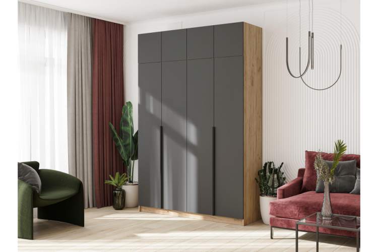 Шкаф Широн 1600 графит серый / дуб крафт золото-2