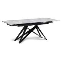 Стол стеклянный Блэкберн 140(200)х80 кристл белый мрамор / черный