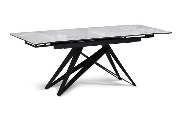 Стол стеклянный Блэкберн 140(200)х80 кристл белый мрамор / черный
