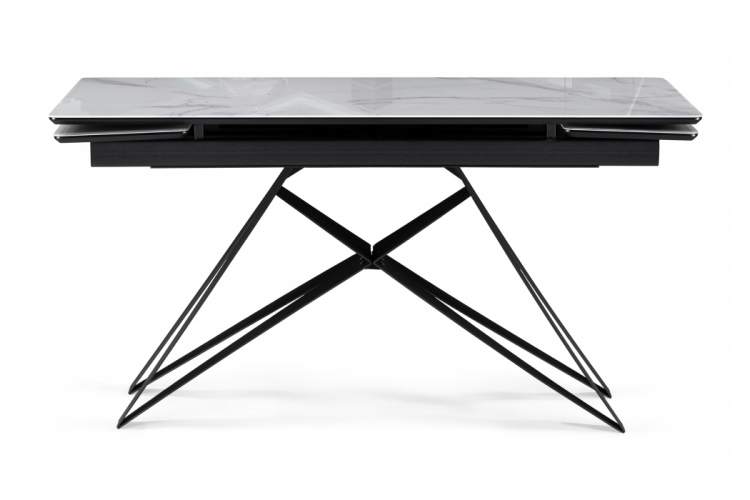 Стол стеклянный Блэкберн 140(200)х80 кристл белый мрамор / черный-9