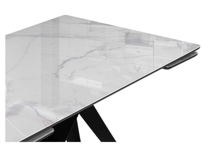 Стол стеклянный Блэкберн 140(200)х80 кристл белый мрамор / черный-12
