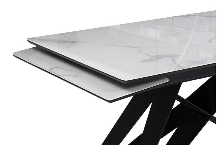 Стол стеклянный Блэкберн 140(200)х80 кристл белый мрамор / черный-13