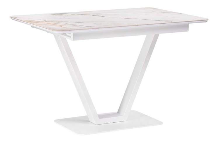 Керамический стол на тумбе Бугун 120(160)х80х77 белый мрамор с прожилками / белый