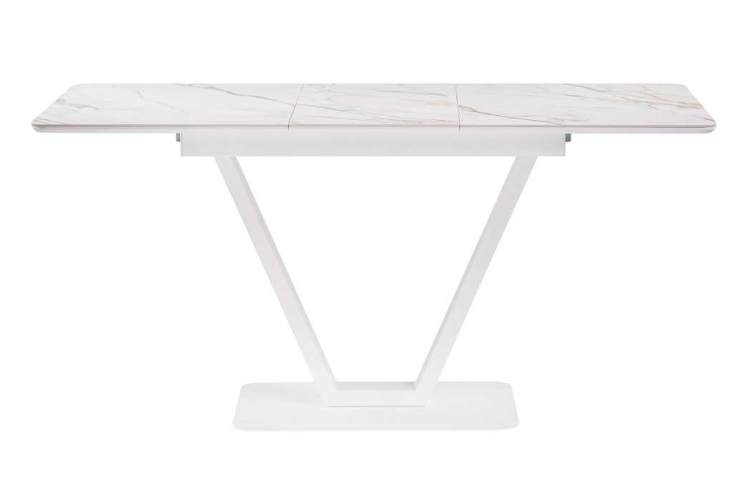 Керамический стол на тумбе Бугун 120(160)х80х77 белый мрамор с прожилками / белый-2