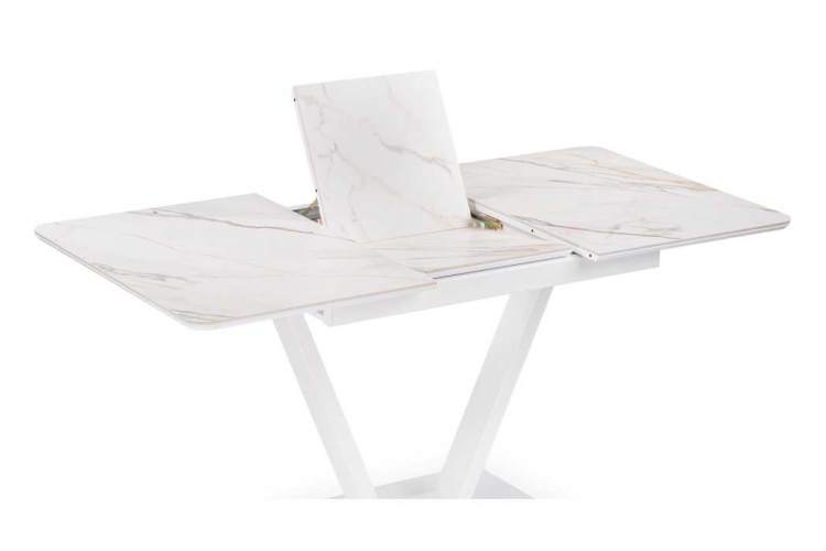 Керамический стол на тумбе Бугун 120(160)х80х77 белый мрамор с прожилками / белый-4