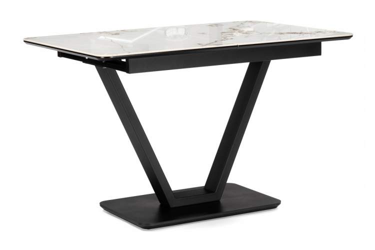 Керамический стол Бугун 120(160)х80х77 белый мрамор глянец / черный