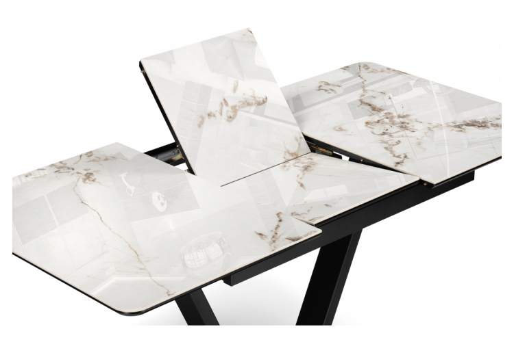Керамический стол Бугун 120(160)х80х77 белый мрамор глянец / черный-5