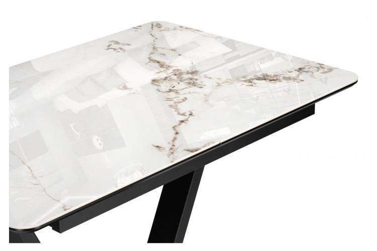 Керамический стол Бугун 120(160)х80х77 белый мрамор глянец / черный-6