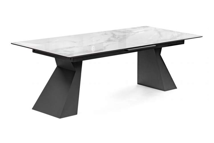 Стол стеклянный Денхольм 240(290)х100х75 белый мрамор / черный