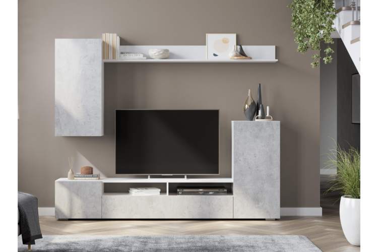 Готовая гостиная Oluwande белый / цемент светлый