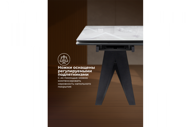 Стол стеклянный Блэкберн 140(200)х80 кристл белый мрамор / черный-5