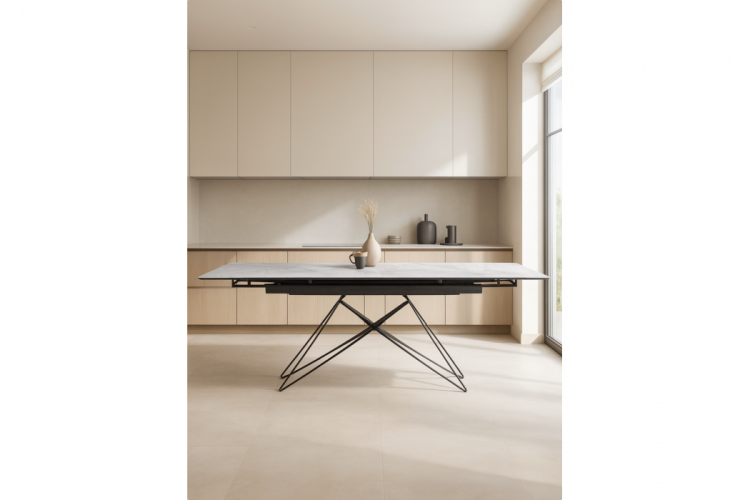 Стол стеклянный Блэкберн 140(200)х80 кристл белый мрамор / черный-1