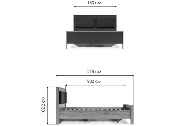 Кровать Тхан 180х200 дуб крафт золотой / антрацит-1