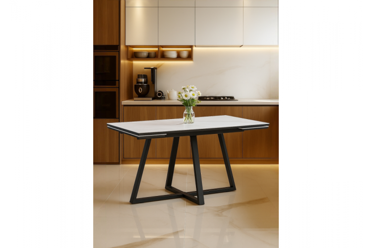 Керамический стол Памелла 120(180)х80 snow alpin / черный-1