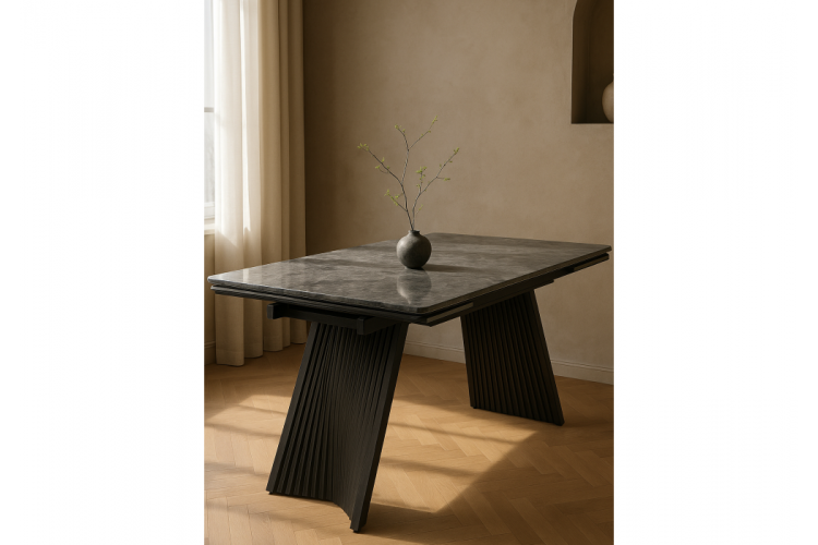 Керамический стол Вейв 160(220)х89х75 серый мрамор baolai / черный-1