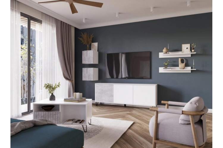 Шкаф Эннис белый / бетон светлый-1