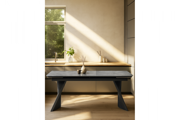 Керамический стол Вейв 160(220)х89х75 серый мрамор baolai / черный-2