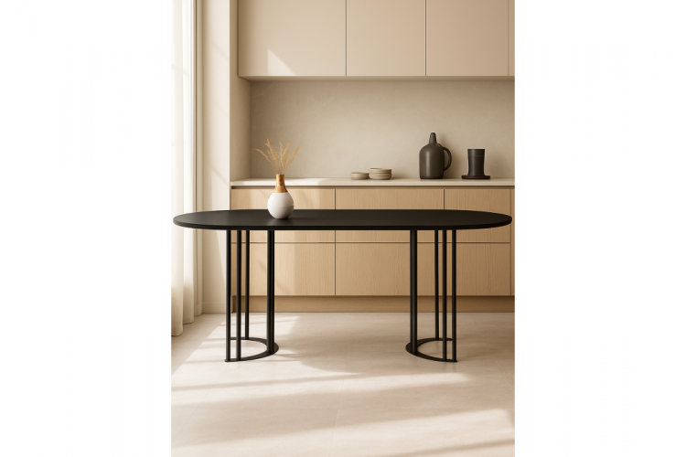 Стол деревянный Хьюго О 200 х 90 черная шагрень пленка / черные ноги-1