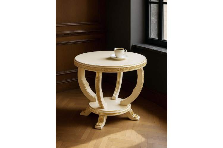 Журнальный стол Луис круглый слоновая кость / золото-1