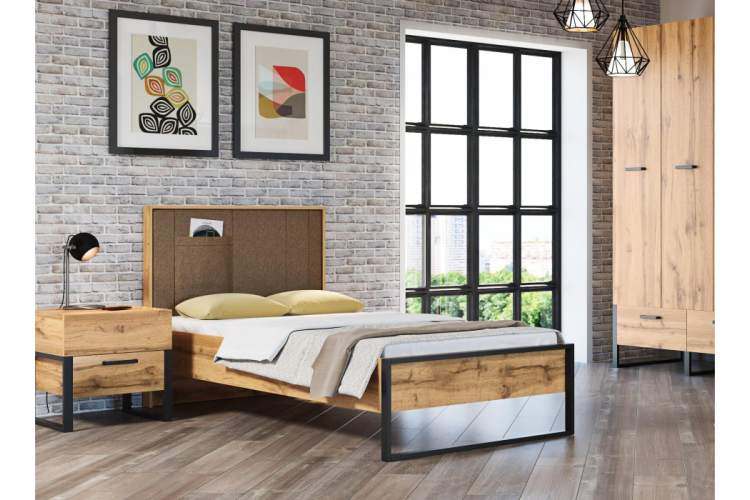 Кровать Iris 90х200 металл дуб вотан / черный муар-2