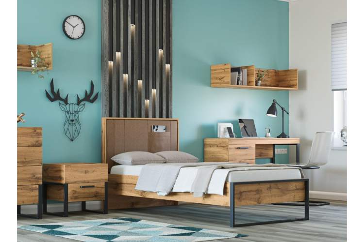 Кровать Iris 90х200 металл дуб вотан / черный муар-5