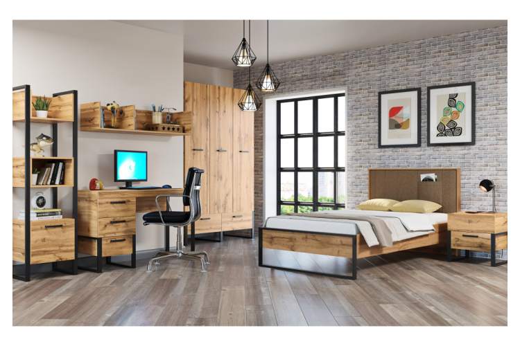 Кровать Iris 90х200 металл дуб вотан / черный муар-6