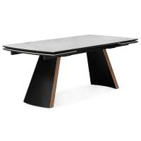 Керамический стол Симмонс 180(260)x90 statuario titan gloss / черный / орех дуб монтана