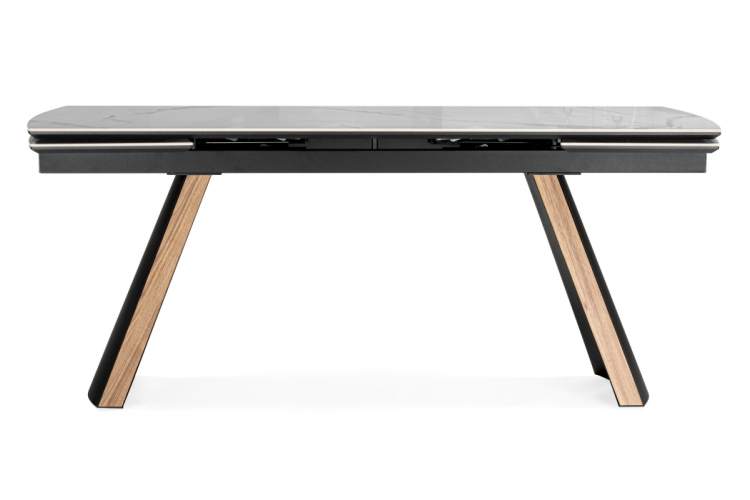 Керамический стол Симмонс 180(260)x90 statuario titan gloss / черный / орех дуб монтана-9