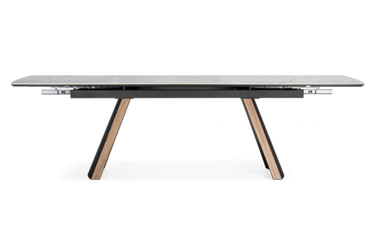 Керамический стол Симмонс 180(260)x90 statuario titan gloss / черный / орех дуб монтана-11